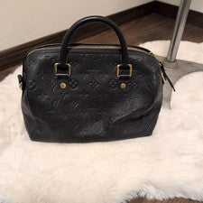 LOUIS VUITTON Embossed Logo Handbag Black Leather W26xH20xD15cm Handbag #QYA477
