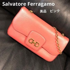 Salvatore Ferragamo Gancini Coral Pink Leather Handbag Italy #QY4JT3