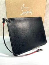 CHRISTIAN LOUBOUTIN Leather Bag with Attached Pouch Clutch Bag Black #QYD2QW