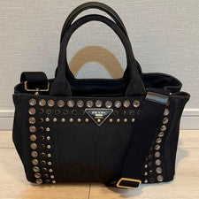 PRADA 1BG439 Canapa Denim Tote 2WAY Bag Studs Gray W29cm Shoulder Italy #QY5TGM