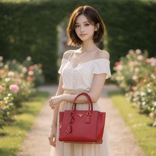 PRADA 2-way tote bag, leather, red, triangular logo #QYHTG8