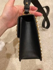 GUCCI Sylvie Studded Pearl Black Leather Handbag Shoulder #QYG4LI