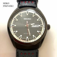 SEIKO SNKN45K1 Recraft, flip-up case back, original leather strap, black #QY381B