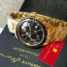 Gold IP Coating Multi-Function Chronograph 100M Men Watch Limited Editio #QYGBGY