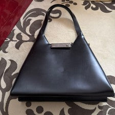 FERRAGAMO Black Leather Tote Bag Silver Clasp #QYEFE0