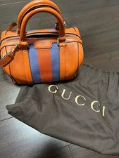 GUCCI Orange Leather Handbag Shoulder Bag W32 H15 Department Store #QYE6FV
