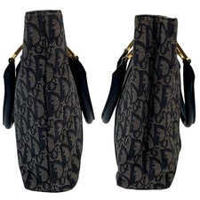 Dior Trotter Canvas x Leather Handbag Tote Navy #QYG472