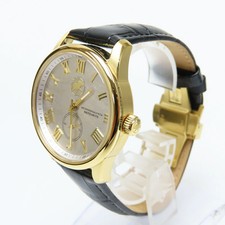 Hunting World Watch HWM060 Stainless Steel Leather Gold Black Dial Silve #QY3NAX