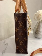 LOUIS VUITTON Petite Sac Plat Monogram Canvas Bag + Chain Charm Set #QY00XS