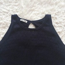 MIU MIU Sleeveless Knit Tops Lace Switching Navy 38