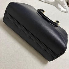 PRADA Saffiano Leather Navy 2Way Handbag Gold Hardware Shoulder #QYC8G9