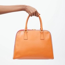 PRADA Saffiano Leather Triangle Tag Handbag Orange #QYAXTN