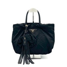PRADA crinkle nylon handbag, black, gold hardware, metal logo. #QYH6OK