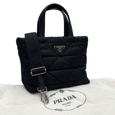 Prada Nylon x Leather Quilted Hand/Shoulder Bag, Black #QY1C3Q