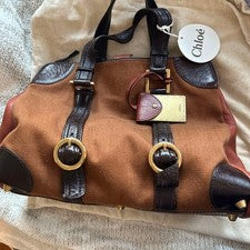 CHLOE Canvas Leather Handbag Brown Dark #QY98OG
