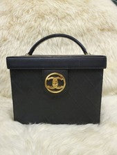 CHANEL Black Quilted Handbag Leather #QY5U8D
