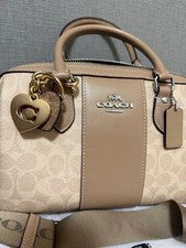 COACH Beige Heart Charm Logo Handbag with Shoulder Strap #QYGBM5