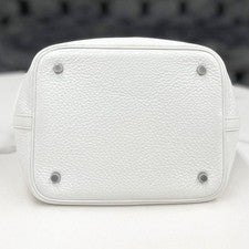 HERMES Picotin MM White Taurillon Clemence Handbag J Stamp #QYKEPD