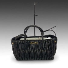 MIU MIU Matelass? 2-Way Handbag, Black Leather Women #QY1QXG