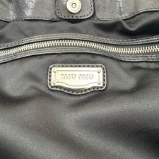 MIU MIU Matelasse Pleated Leather Handbag Black Silver W45 H32 #QYJZ40