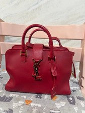 SAINT LAURENT Baby Cabas Red 2-Way Handbag Shoulder Bag YSL Leather #QY867D