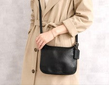 Coach USA-made Old Coach 9142 Leather Shoulder Bag, Black #QYIVS5