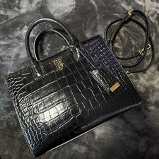 BURBERRY Crocodile Embossed Mini Francis Bag Black #QY56IA