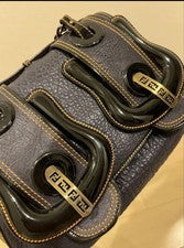 FENDI Dark Gray Leather Handbag Buckle Chain Strap #QY2LPR