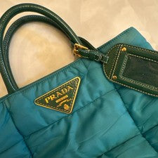 PRADA Teal Nylon Tote Handbag Blue Women #QYKTDK