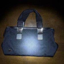 GUCCI GG Canvas Leather Shoulder Handbag Black Gold Hardware #QYI0WX