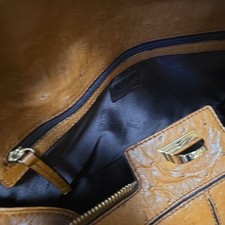 Max Mara Brown Ostrich-Embossed Leather Handbag Gold HW Large Dustbag #QY85DW