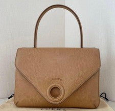 LOEWE Heritage Handbag, Circle Logo, Leather Flap, Beige #QYJZAG