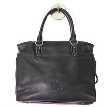 LOEWE Flamenco Handbag, Black x Pink, Silver, Nappa Leather #QY90KT