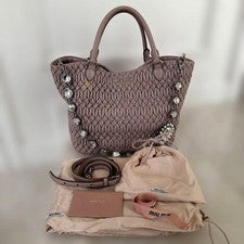 MIU MIU Matelass? Nappa Crystal Handbag Beige Leather #QY7XN7