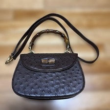 Gucci Ostrich Bamboo Handle Handbag Brown #QYJXMK