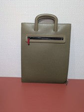 CHRISTIAN LOUBOUTIN Leather Tote Bag Olive Green Embroidery PC Sleeve #QY2D0A