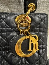 DIOR Lady Dior Medium Black Handbag with Gold Hardware #QY7CHL