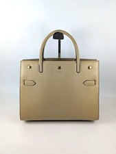 BURBERRY Beige Leather Handbag Gold HW Double Handle Classic #QY31W3