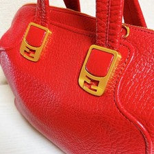 FENDY handbag, red and gold, genuine leather bag. #QY09OW