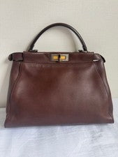 FENDI Peekaboo Medium Leather Handbag Brown Shoulder Strap W34cm 500K JP #QY7QVU