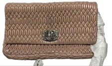 MIU MIU Matelasse Nappa Crystal Buckle Clutch Handbag Beige #QY9GKL