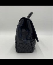 BOTTEGA VENETA Intrecciato Turnlock One Handbag Navy #QYF0S2