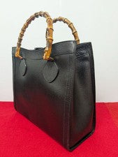 Gucci Bamboo Leather Handbag Tote Bag Black #QYJYDX