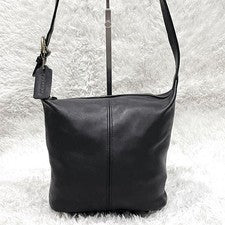 High-quality leather Old Coach one-shoulder bag, black. #QY55MF