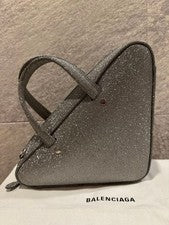 BALENCIAGA Silver Glitter 2-Way Triangle Shoulder Handbag #QYIGFU