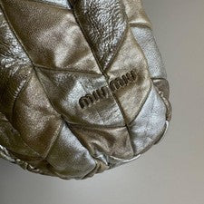 Miu Miu Metallic Leather Logo Hand Bag