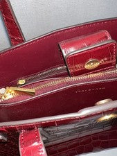 Tory Burch crocodile-embossed handbag, burgundy. #QYESID