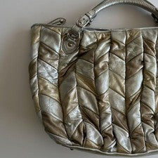 Miu Miu Metallic Leather Logo Hand Bag