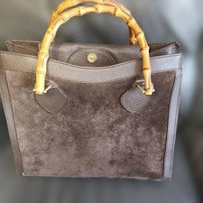 GUCCI Suede Bamboo Tote, Dark Brown, Classic Gucci #QY0OCN