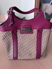 DIOR Dior Logo Tote Bag Red Beige Canvas Leather Gold Studs #QYAZ3R
